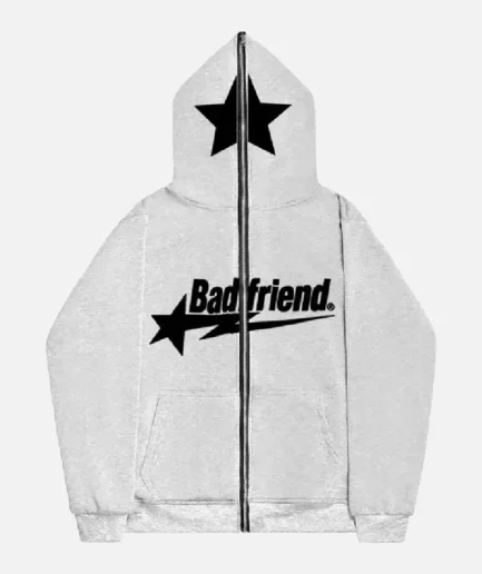 Bad Friend Full Zipper Hoodie Light Grey Black