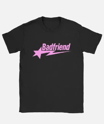Bad Friend Letter Print Shirt Black Pink