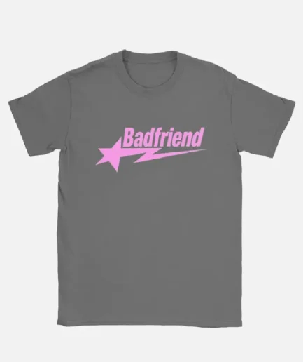 Bad Friend Letter Print Shirt Dark Grey Pink